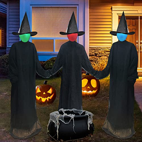 Halloween Decorations Outdoor - Large Light Up Holding Hands Screaming Witches Sound-Activated Sensor(Set of 3) - Life Size Scary Decor for Home Outside Yard Lawn Garden Party Decoraciones Brujas de halloweenkingdom