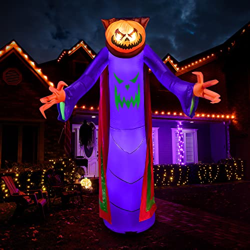 Joiedomi 8 FT Halloween Inflatable Pumpkin Wizard with Build-in LEDs Blow Up Inflatables for Halloween Party Indoor, Outdoor, Yard, Garden, Lawn Decorations halloweenkingdom