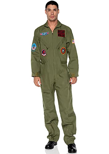 Leg Avenue mens - Official Top Gun Flight Suit 8s Movie Jumpsuit Halloween for Men Adult Sized Costumes, Khaki/Green, Medium Large US halloweenkingdom