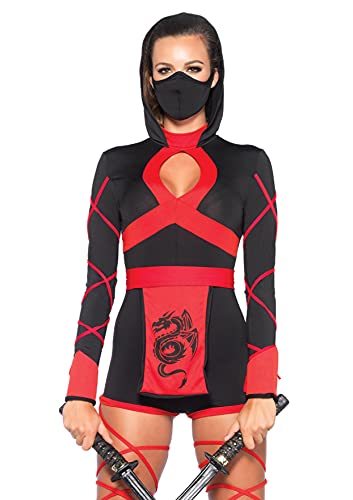 Leg Avenue womens - 3 Piece Dragon Ninja Set Sexy Romper and Face Mask Halloween for Women Adult Sized Costumes, Black/Red, Small US halloweenkingdom