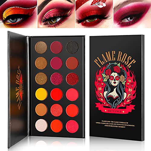 Red Eyeshadow Palette Highly Pigmented, AFFLANO Long Lasting True Red Eye Shadow Vampire Clown SFX Halloween Makeup Pallet, Matte Shimmer Brown Black Yellow Sunset Warm Fall Eye Shades, Cruelty Free halloweenkingdom