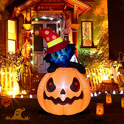 Twinkle Star 6 Ft Halloween Lighted Decorations Inflatables Pumpkin Cat Outdoor Indoor Holiday Decorations, LED Lights Animated Halloween Yard Prop, Giant Lawn Decorations halloweenkingdom