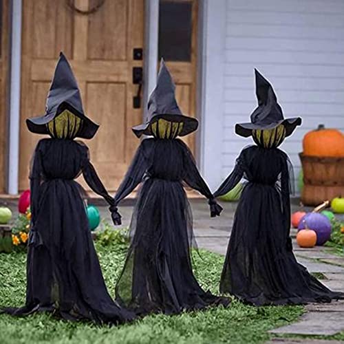 clyqyy Visiting Light-up Witches with Stakes -Halloween Voice Control Induction Holding Hands Witch,Outdoor Garden Decorations,Waterproof Life Size for Outside Home Party Decor (Black -3PCS) halloweenkingdom